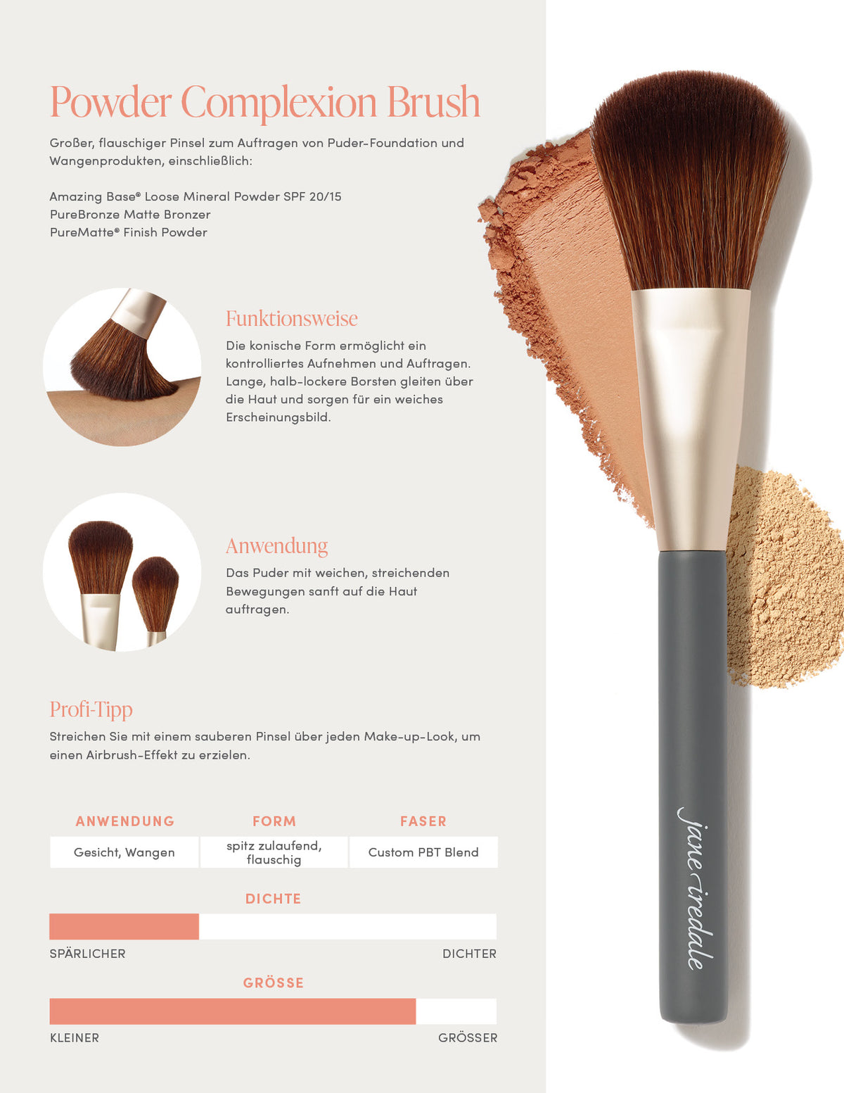 jane iredale - Powder Complexion Brush - TESTER - Foundation Pinsel - jane iredale Mineral Make-up - Care Concept Onlineshop - Vertrieb für Premium Wirkstoffkosmetik