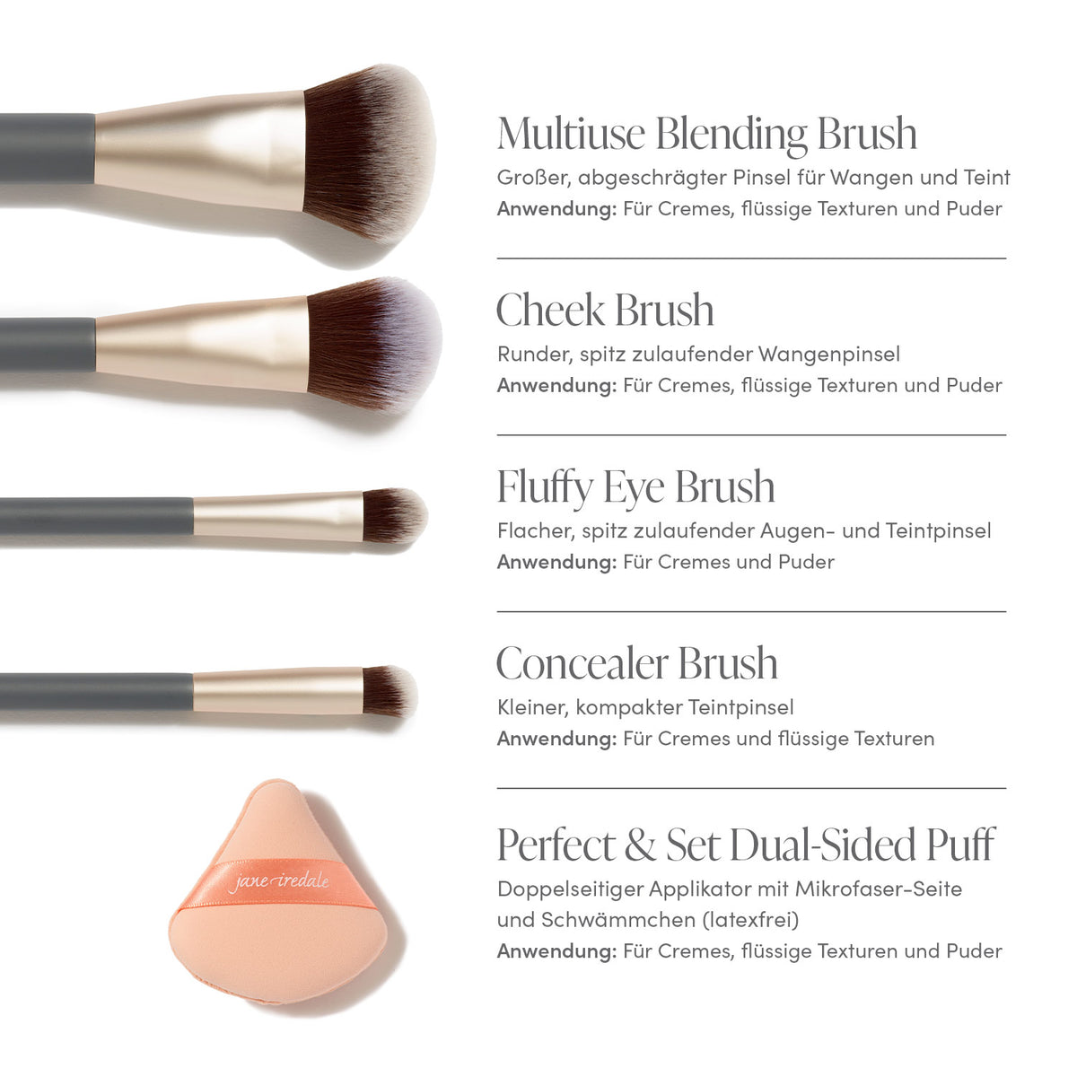 jane iredale - Essentials Brush Set - Limited Edition - Make-up Pinselset - jane iredale Mineral Make-up - Care Concept Onlineshop - Vertrieb für Premium Wirkstoffkosmetik